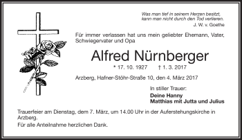 Traueranzeige von Alfred Nürnberger von Frankenpost