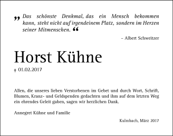 Traueranzeige von Horst Kühne von Frankenpost