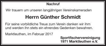 Traueranzeige von Günther Schmidt von Frankenpost