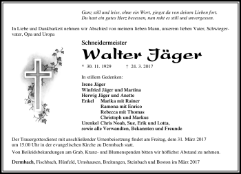 Traueranzeige von Walter Jäger von Südthüringer Presse