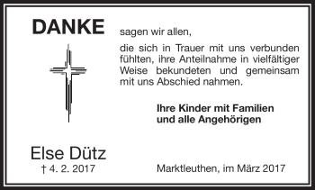 Traueranzeige von Else Dütz von Frankenpost