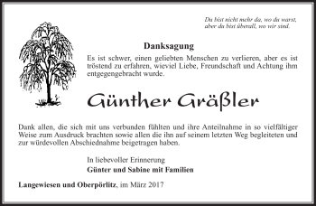 Traueranzeige von Günther Gräßler von Südthüringer Presse