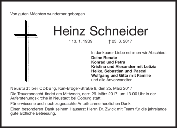 Traueranzeige von Heinz Schneider von Neue Presse Coburg