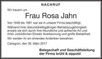 Traueranzeige von Rosa Jahn von Frankenpost