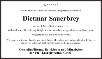 Traueranzeige von Dietmar Sauerbrey von Südthüringer Presse