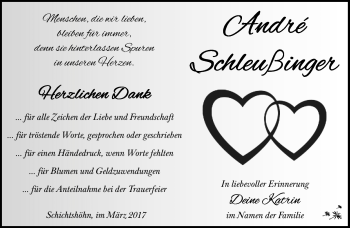 Traueranzeige von André Schleußinger von Südthüringer Presse