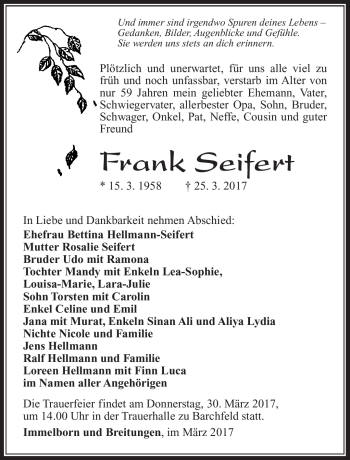 Traueranzeige von Frank Seifert von Südthüringer Presse