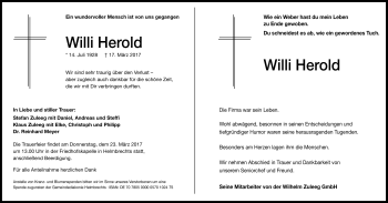 Traueranzeige von Willi Herold von Frankenpost