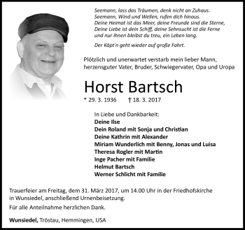 Traueranzeige von Horst Bartsch von Frankenpost