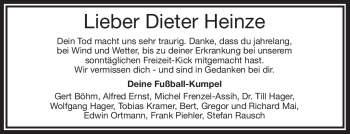 Traueranzeige von Dieter Heinze von Frankenpost
