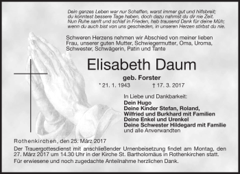 Traueranzeige von Elisabeth Daum von Neue Presse Coburg