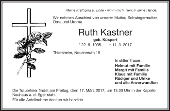 Traueranzeige von Ruth Kastner von Frankenpost