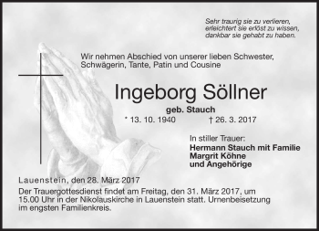 Traueranzeige von Ingeborg Söllner von Neue Presse Coburg
