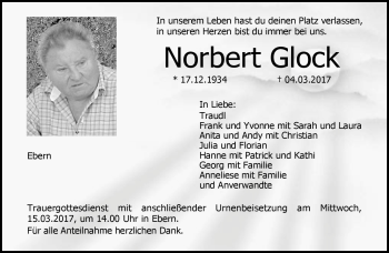 Traueranzeige von Norbert Glock von Neue Presse Coburg