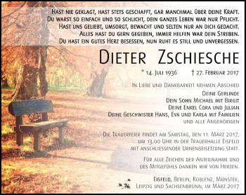 Traueranzeige von Dieter Zschiesche von Südthüringer Presse