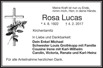 Traueranzeige von Rosa Lucas von Frankenpost