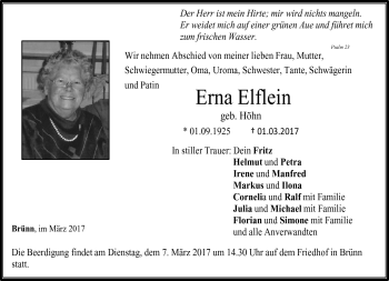 Traueranzeige von Erna Elflein von Neue Presse Coburg