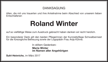 Traueranzeige von Roland Winter von Südthüringer Presse