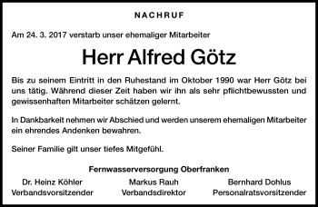 Traueranzeige von Alfred Götz von Neue Presse Coburg