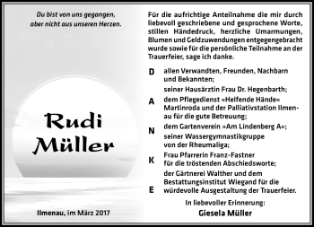 Traueranzeige von Rudi Müller von Südthüringer Presse
