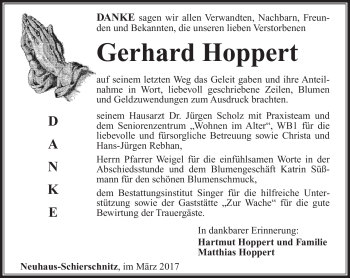 Traueranzeige von Gerhard Hoppert von Südthüringer Presse