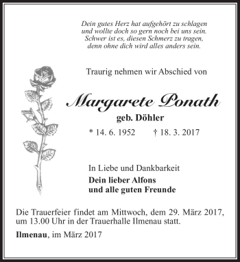 Traueranzeige von Margarete Ponath von Südthüringer Presse