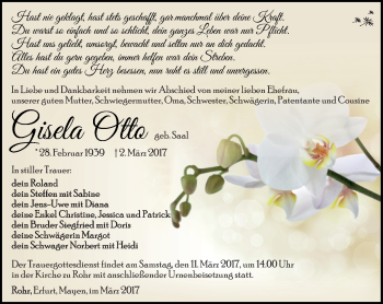 Traueranzeige von Gisela Otto von Südthüringer Presse