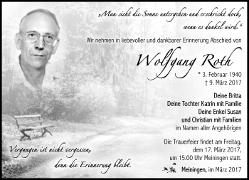 Traueranzeige von Wolfgang Roth von Südthüringer Presse
