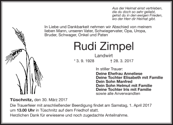 Traueranzeige von Rudi Zimpel von Neue Presse Coburg