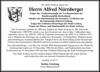 Traueranzeige von Alfred Nürnberger von Frankenpost