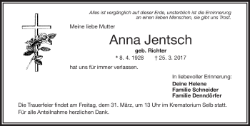 Traueranzeige von Anna Jentsch von Frankenpost