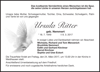 Traueranzeige von Ursula Ritter von Neue Presse Coburg