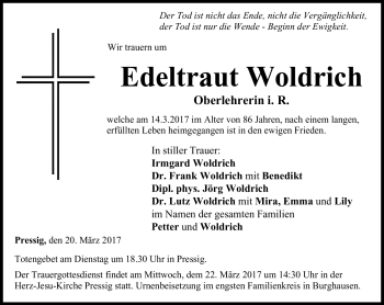 Traueranzeige von Edeltraud Woldrich von Neue Presse Coburg