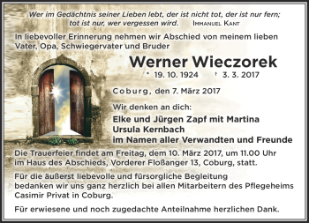 Traueranzeige von Werner Wieczorek von Neue Presse Coburg