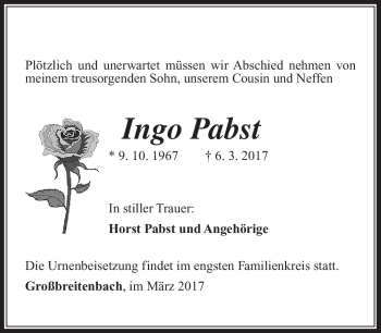 Traueranzeige von Ingo Pabst von Südthüringer Presse