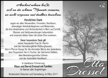Traueranzeige von Otto Dressel von Südthüringer Presse