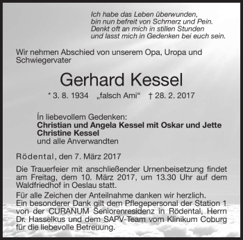Traueranzeige von Gerhard Kessel von Neue Presse Coburg