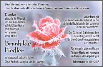 Traueranzeige von Brunhilde Fiedler von Südthüringer Presse