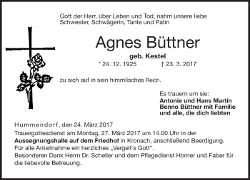 Traueranzeige von Agnes Büttner von Neue Presse Coburg