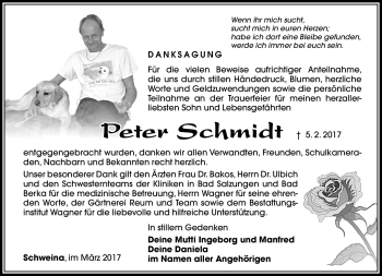 Traueranzeige von Peter Schmidt von Südthüringer Presse