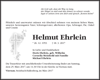 Traueranzeige von Helmut Ehrlein von Südthüringer Presse