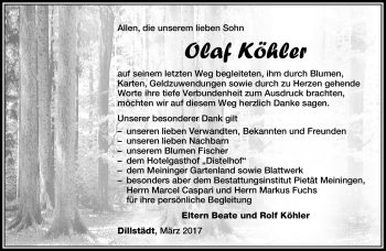 Traueranzeige von Olaf Köhler von Südthüringer Presse