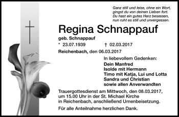 Traueranzeige von Regina Schnappauf von Neue Presse Coburg