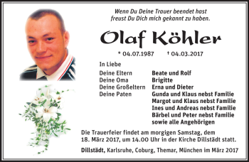 Traueranzeige von Olaf Köhler von Südthüringer Presse