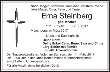 Traueranzeige von Erna Steinberg von Frankenpost