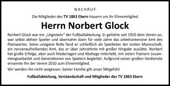 Traueranzeige von Norbert Glock von Neue Presse Coburg
