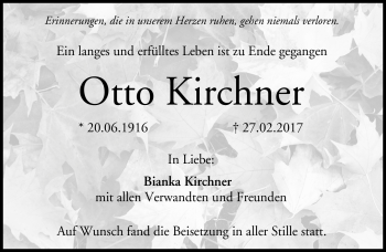 Traueranzeige von Otto Kirchner von Neue Presse Coburg