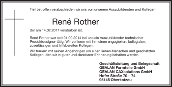 Traueranzeige von Rene Rother von Frankenpost