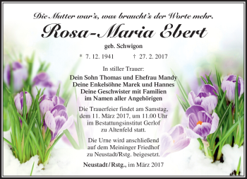Traueranzeige von Rosa_Maria Ebert von Südthüringer Presse