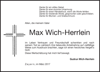 Traueranzeige von Max Wich-Herrlein von Neue Presse Coburg
